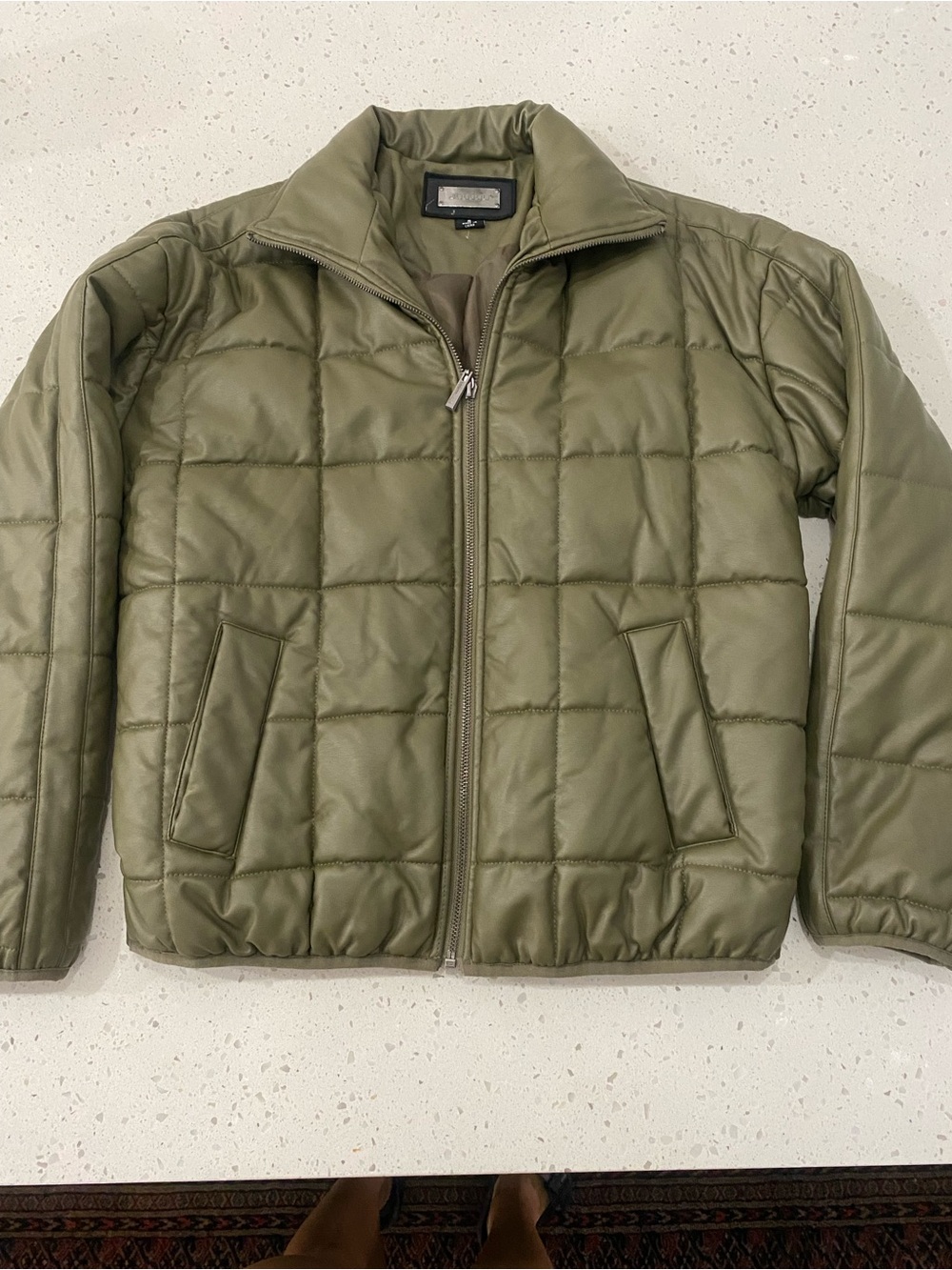 Quilted Vegan Leather Puffer Jacket